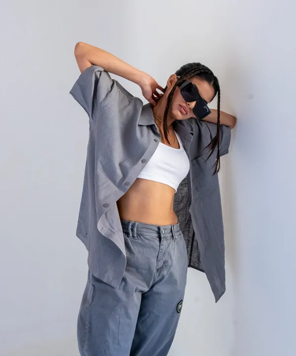 Gray_Dolphin_Half_Sleeves_Oversized_Rayon_Cotton_Shirt_For_Women