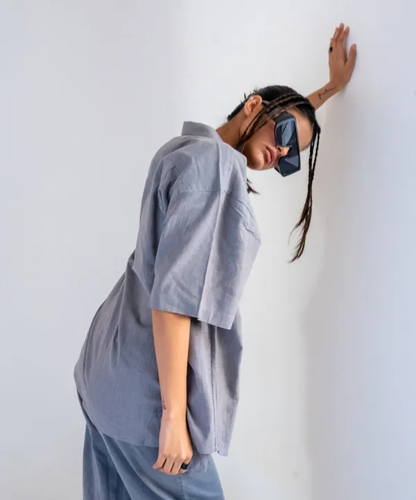 Gray_Dolphin_Half_Sleeves_Oversized_Rayon_Cotton_Shirt_For_Women