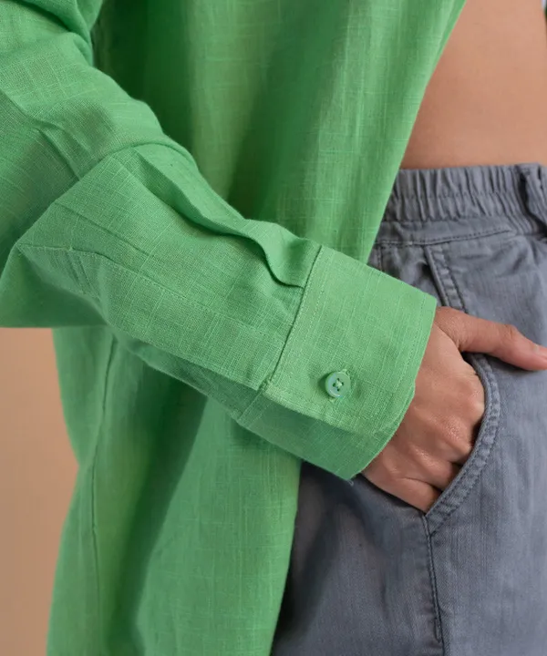 Green_Emerald_Full_Sleeves_Oversized_Rayon_Cotton_Shirt_For_Women