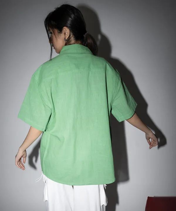 Green_Emerald_Half_Sleeves_Oversized_Rayon_Cotton_Shirt_For_Women