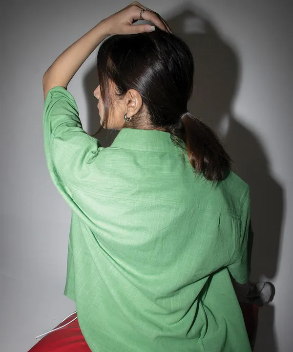 Green_Emerald_Half_Sleeves_Oversized_Rayon_Cotton_Shirt_For_Women