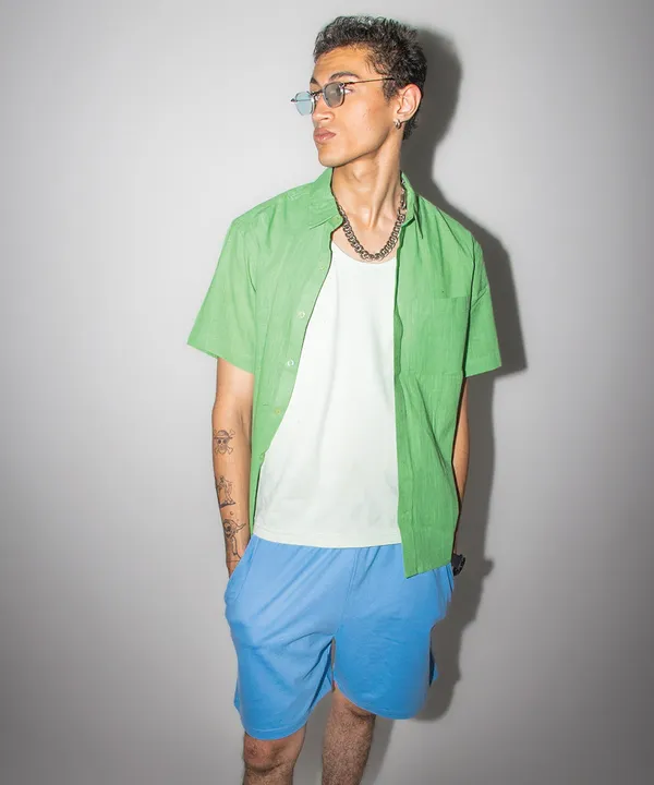 Green_Emerald_Half_Sleeves_Oversized_Rayon_Cotton_Shirt_For_Women
