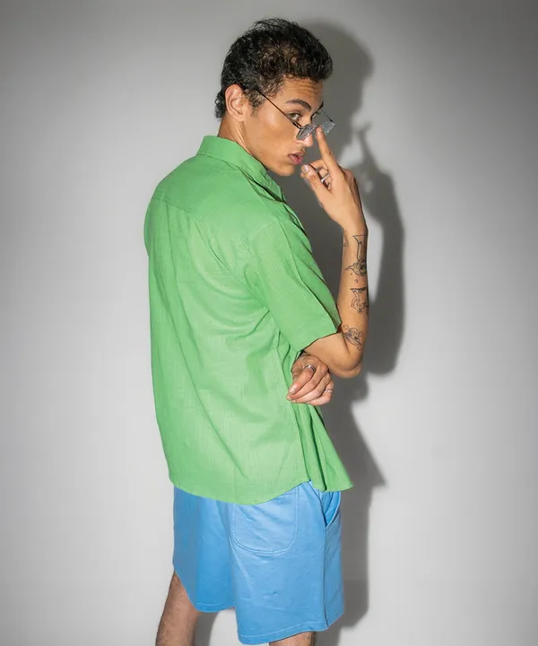 Green_Emerald_Half_Sleeves_Oversized_Rayon_Cotton_Shirt_For_Women