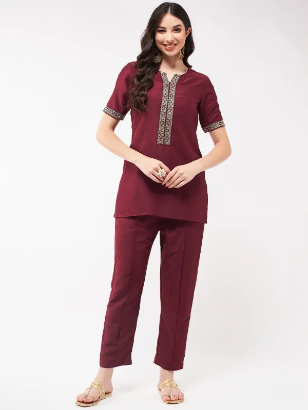 Festive_Solid_Short_Kurti_With_Lace_And_Matching_Pant_Set