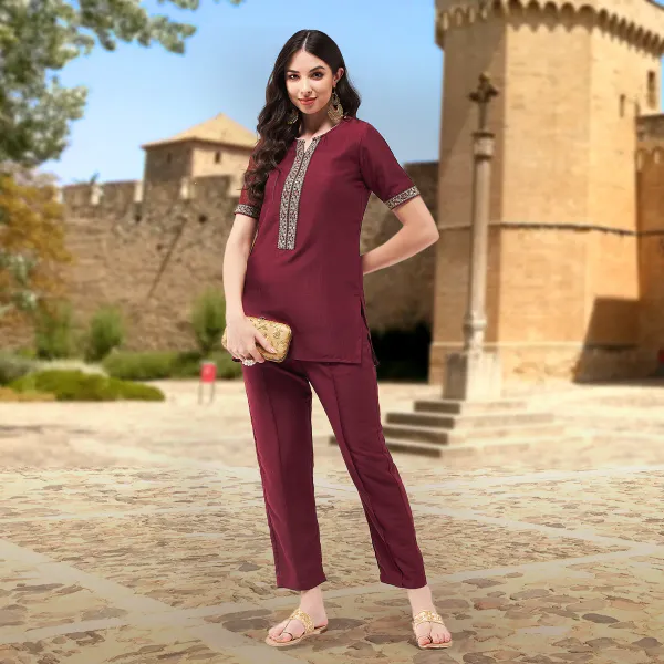 Festive_Solid_Short_Kurti_With_Lace_And_Matching_Pant_Set