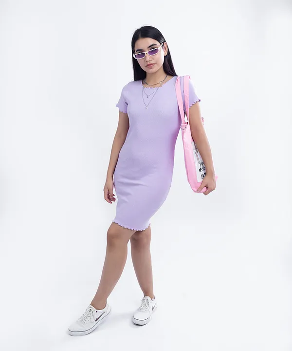 Lilac_Ribbed_Half_Sleeves_Overlock_Bodycon_Dress_For_Women