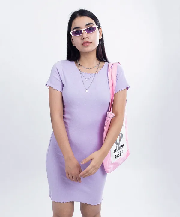 Lilac_Ribbed_Half_Sleeves_Overlock_Bodycon_Dress_For_Women
