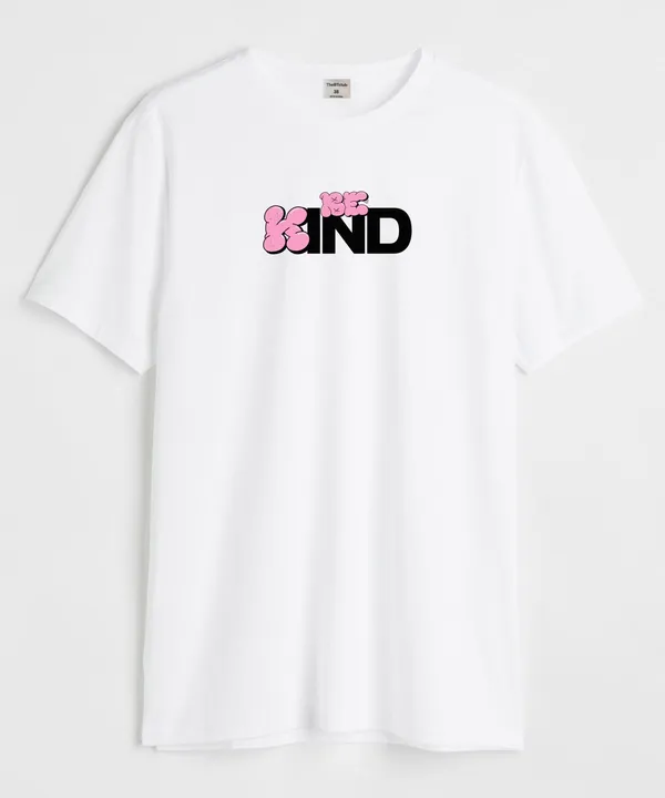 White_&_Pink_Just_Be_Kind_Round_Neck_Cotton_T-Shirt_For_Unisex