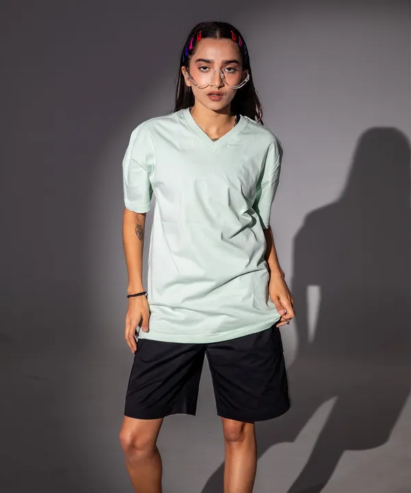 Light_Pastel_Green_V-Neck_Cotton_T-Shirt_For_Unisex