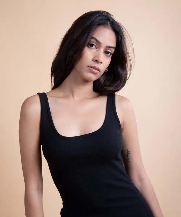 Black_Ribbed_Narrow_Shoulder_Drawstring_Bodycon_Dress_For_Women