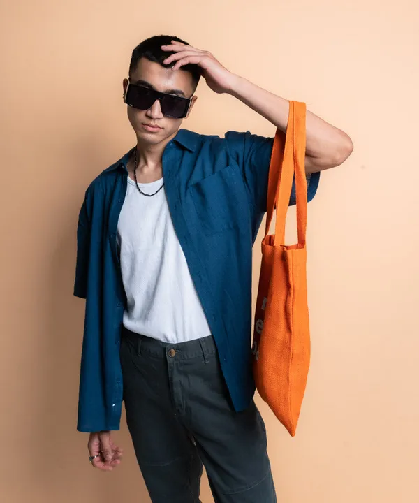Navy_Blue_Half_Sleeves_Oversized_Rayon_Cotton_Shirt_For_Women