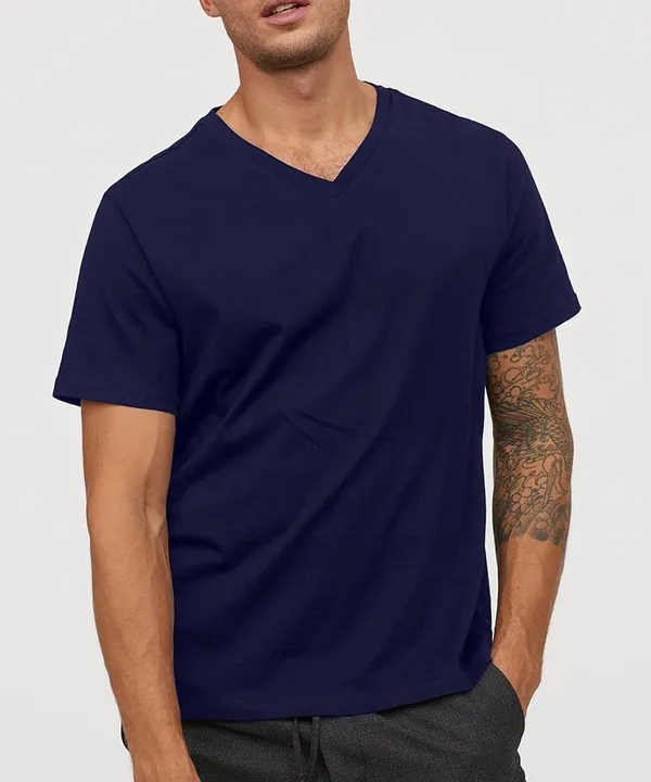 Navy_V-Neck_Cotton_T-Shirt_For_Unisex