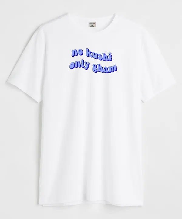 White_&_Blue_No_Kushi_Round_Neck_Cotton_T-Shirt_For_Unisex