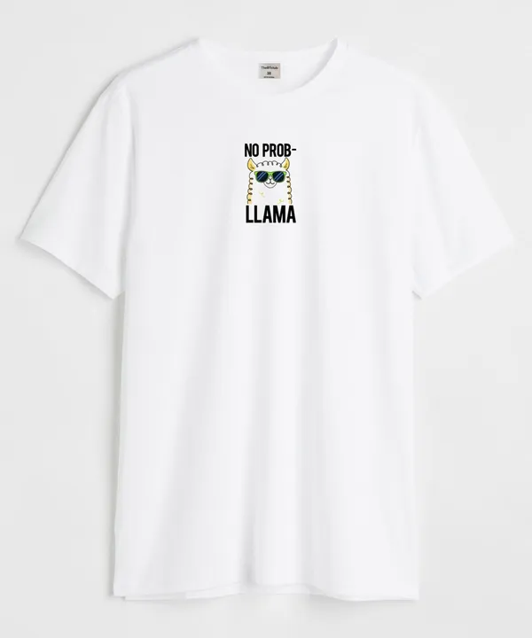 White_No_Prob_Llama_Round_Neck_Cotton_T-Shirt_For_Unisex