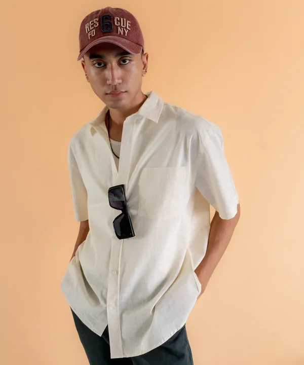 Off_White_Off_Half_Sleeves_Oversized_Rayon_Cotton_Shirt_For_Women