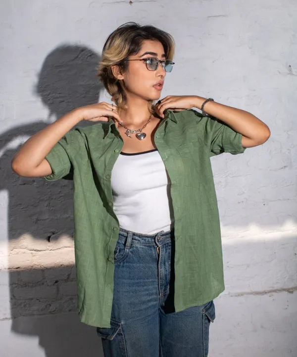 Olive_Green_Full_Sleeves_Oversized_Rayon_Cotton_Shirt_For_Women