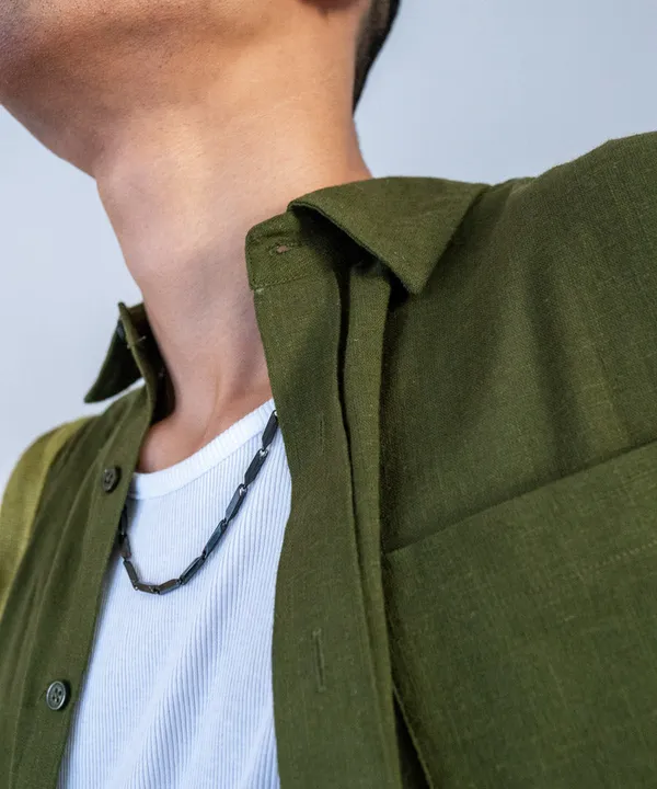 Olive_Green_Half_Sleeves_Oversized_Rayon_Cotton_Shirt_For_Women