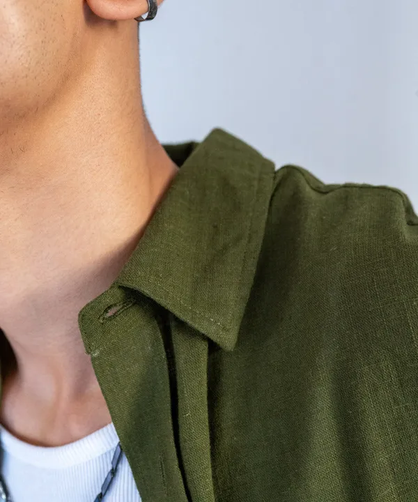 Olive_Green_Half_Sleeves_Oversized_Rayon_Cotton_Shirt_For_Women
