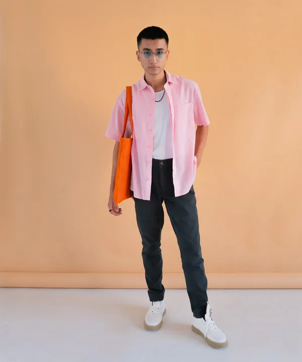 Pastel_Pink_Half_Sleeves_Oversized_Rayon_Cotton_Shirt_For_Women
