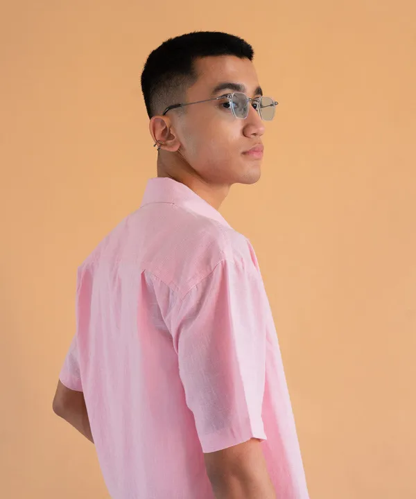 Pastel_Pink_Half_Sleeves_Oversized_Rayon_Cotton_Shirt_For_Women