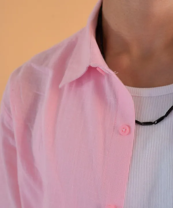 Pastel_Pink_Half_Sleeves_Oversized_Rayon_Cotton_Shirt_For_Women