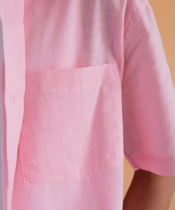 Pastel_Pink_Half_Sleeves_Oversized_Rayon_Cotton_Shirt_For_Women