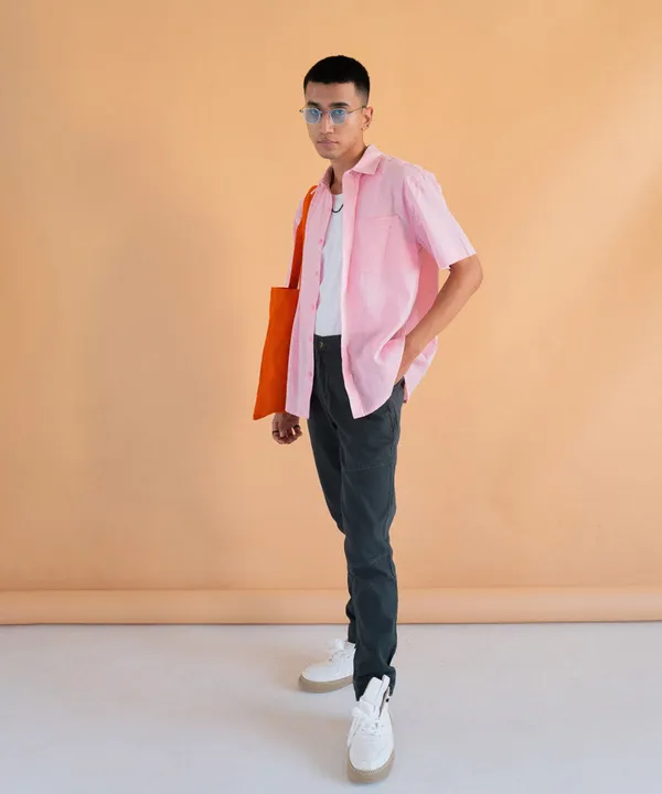 Pastel_Pink_Half_Sleeves_Oversized_Rayon_Cotton_Shirt_For_Women