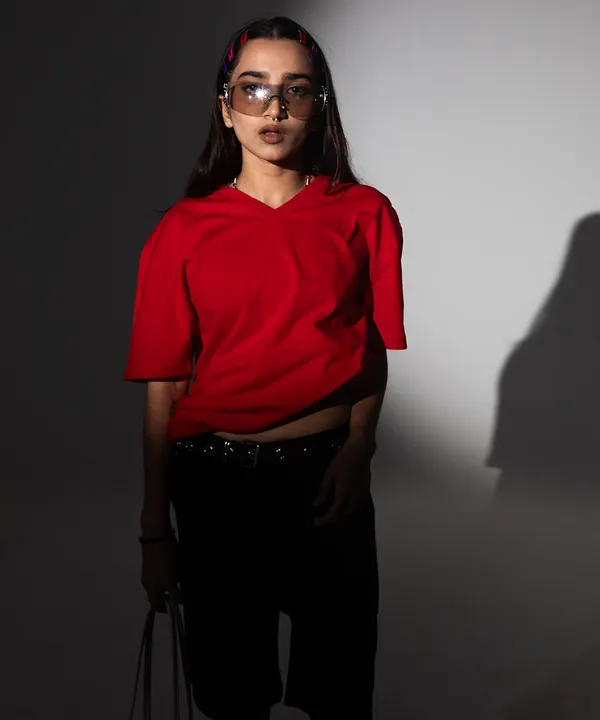 Red_Red_V-Neck_Cotton_T-Shirt_For_Unisex