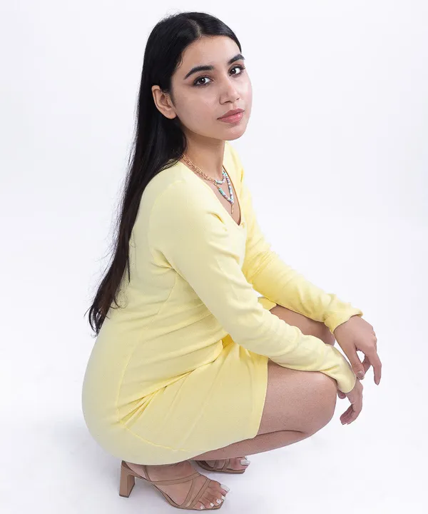 Lemon_Ribbed_Button_Down_Bodycon_Dress_For_Women