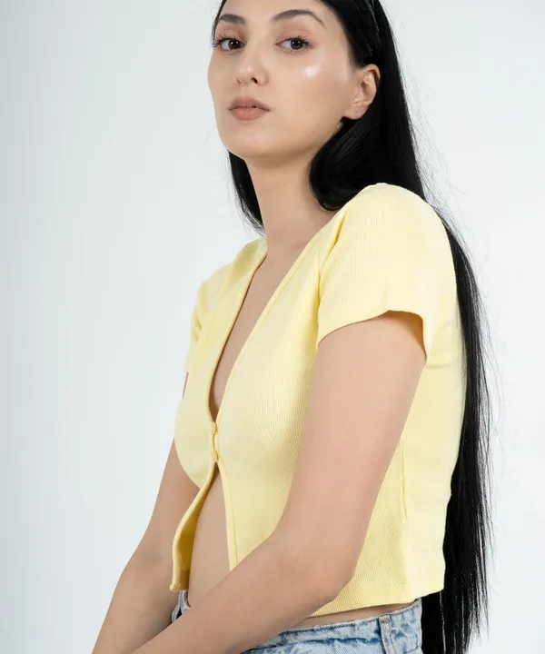 Lemon_Ribbed_Button_V-Neck_Top_For_Women