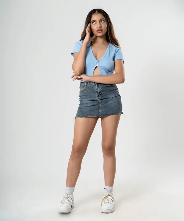 Light_Blue_Ribbed_Button_V-Neck_Top_For_Women