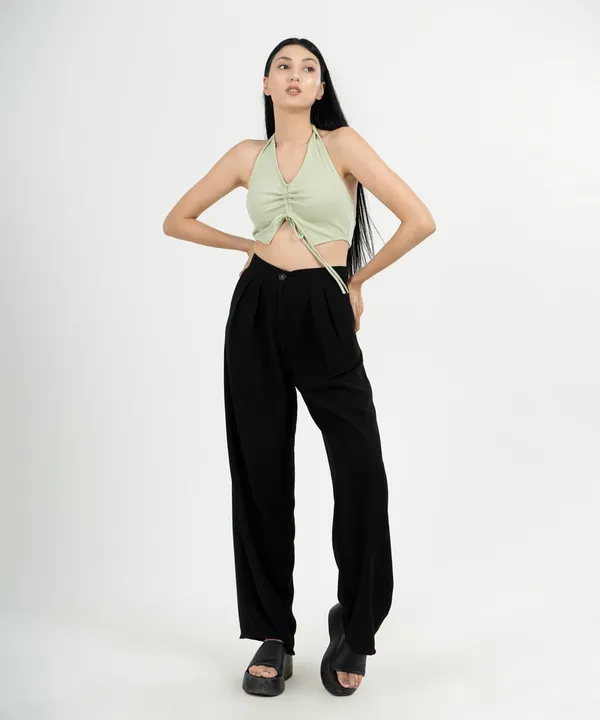Pastel_Green_Ribbed_Draped_Drawstring_Cropped_Top_For_Women