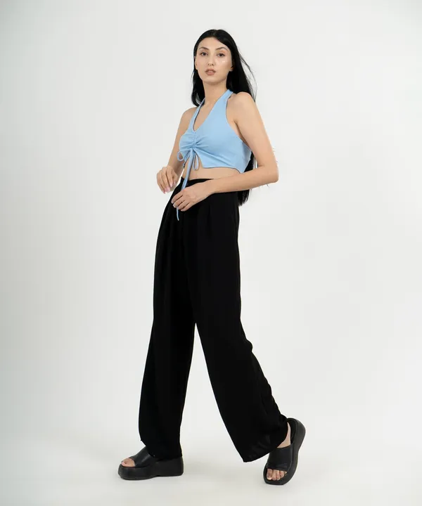 Light_Blue_Ribbed_Draped_Drawstring_Cropped_Top_For_Women