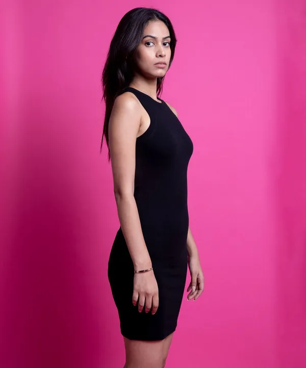 Black_Ribbed_Fitted_High_Neck_Bodycon_Dress_For_Women