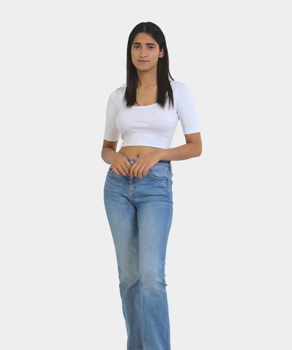 White_Ribbed_Half_Sleeves_Top_For_Women
