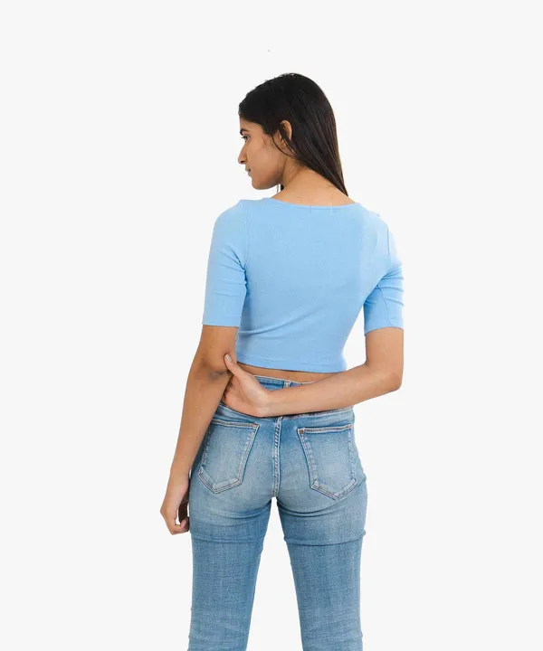 Light_Blue_Ribbed_Half_Sleeves_Top_For_Women