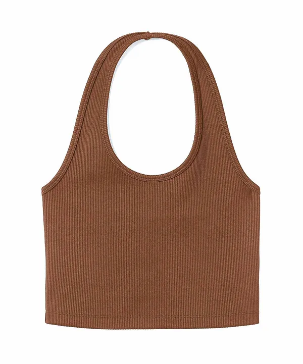 Brown_Ribbed_Halterneck_Crop_Top_For_Women
