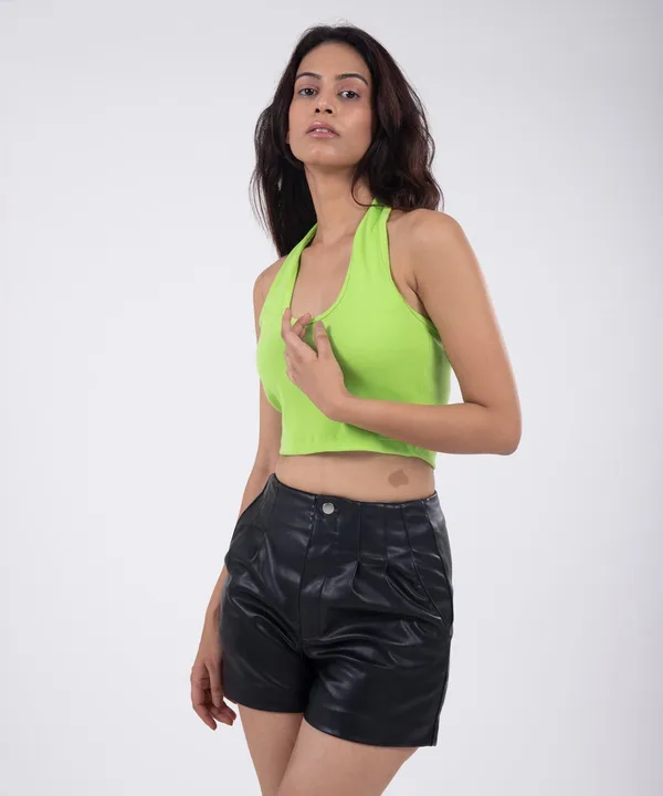 Neon_Green_Ribbed_Halterneck_Crop_Top_For_Women