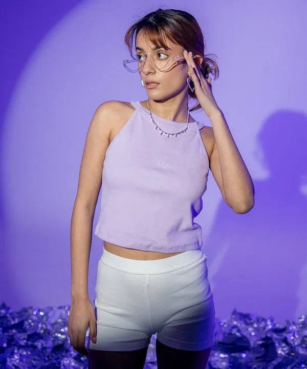 Lilac_Ribbed_High_Neck_Fitted_Top_For_Women