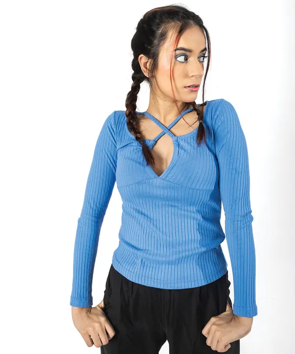Blue_Ribbed_Jersey_Top_For_Women