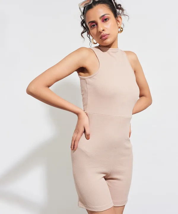 Beige_Ribbed_Jumpsuit_For_Women