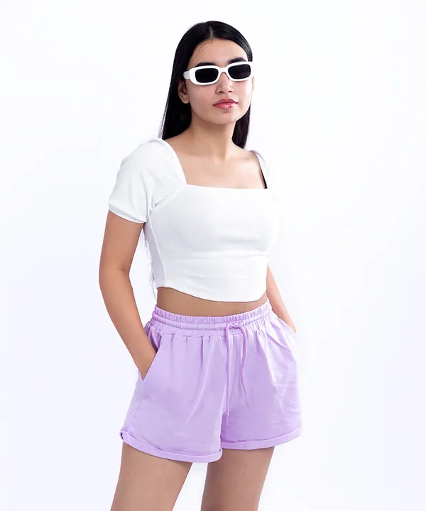 White_Ribbed_Puff_Sleeves_Square_Neck_Top_For_Women