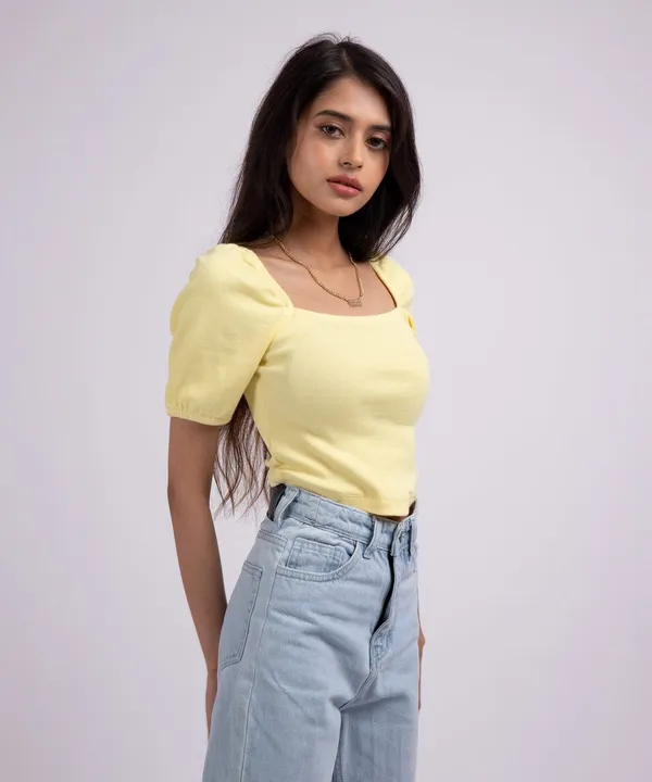 Lemon_Ribbed_Puff_Sleeves_Square_Neck_Top_For_Women