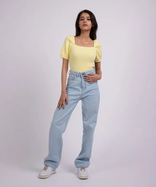 Lemon_Ribbed_Puff_Sleeves_Square_Neck_Top_For_Women