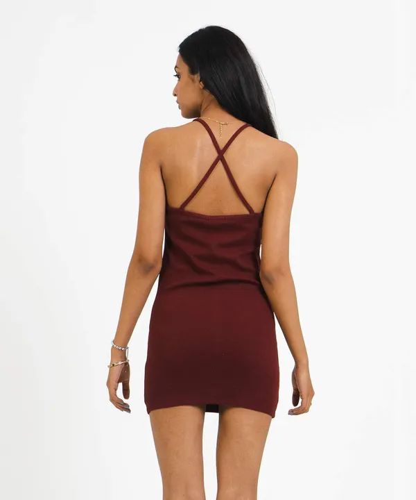 Maroon_Ribbed_Thin_Strap_Bodycon_Dress_For_Women