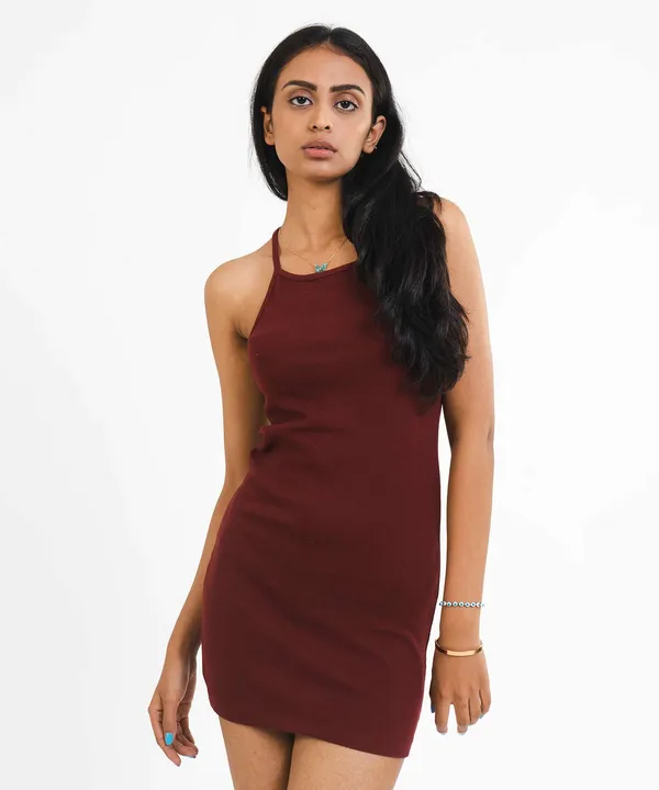 Maroon_Ribbed_Thin_Strap_Bodycon_Dress_For_Women