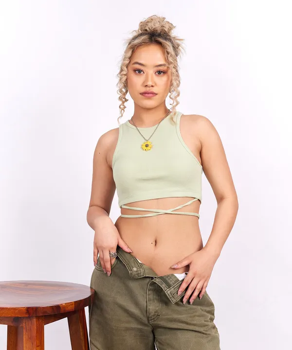 Pastel_Green_Ribbed_Tie_Detail_Top_For_Women
