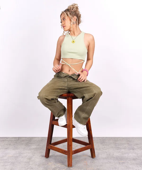 Pastel_Green_Ribbed_Tie_Detail_Top_For_Women