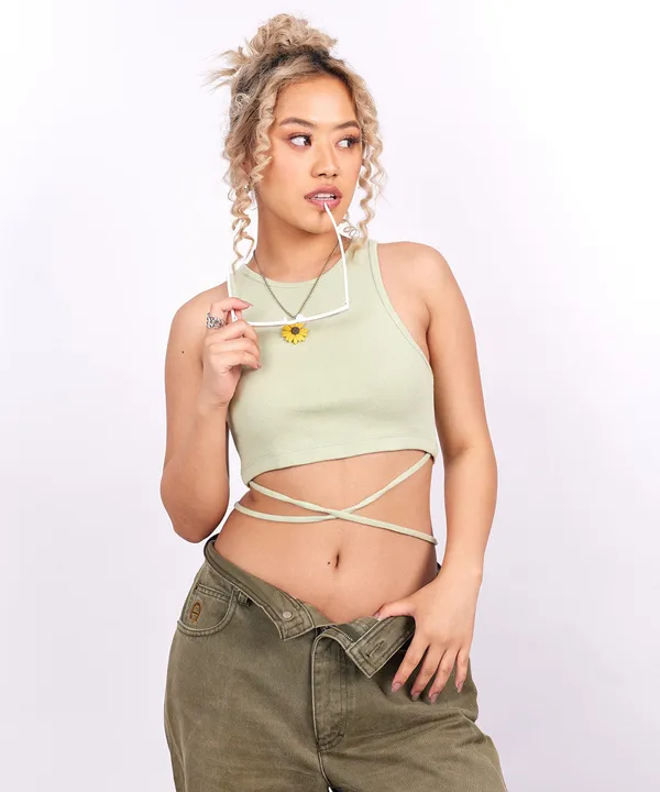 Pastel_Green_Ribbed_Tie_Detail_Top_For_Women