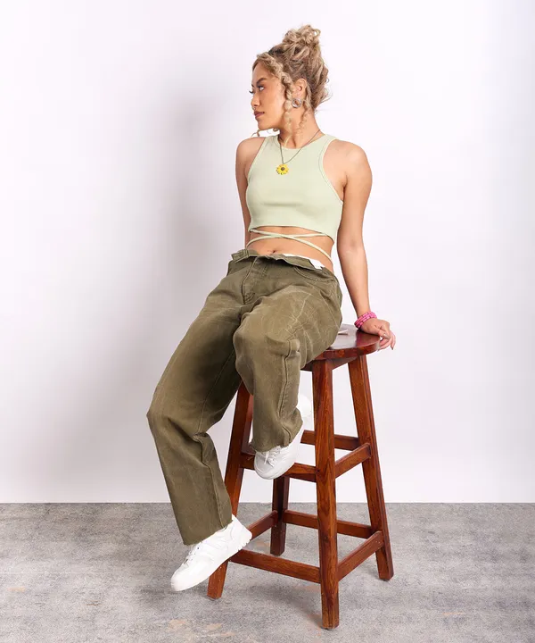 Pastel_Green_Ribbed_Tie_Detail_Top_For_Women